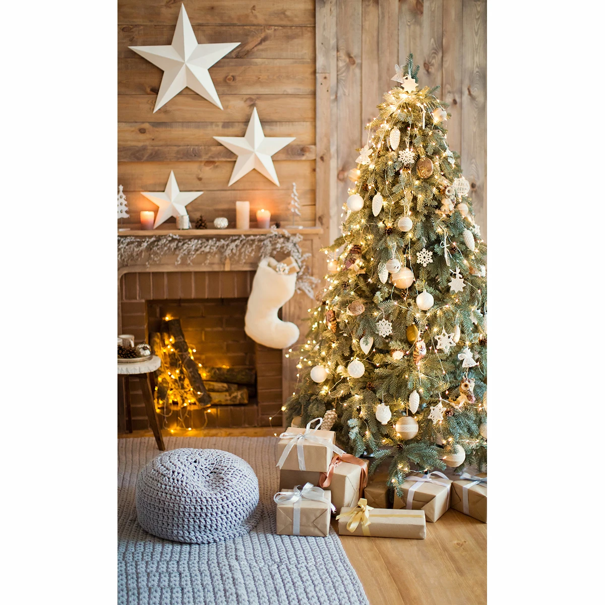 Allenjoy Christmas backdrop Fireplace stars gift tree light shiny warm professional background | Электроника