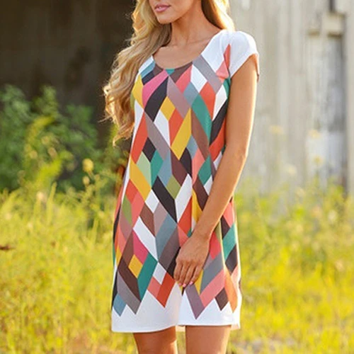 Женская Мода Свободные Повседневная Коротким Рукавом Печать Dress Коктейль Midi |