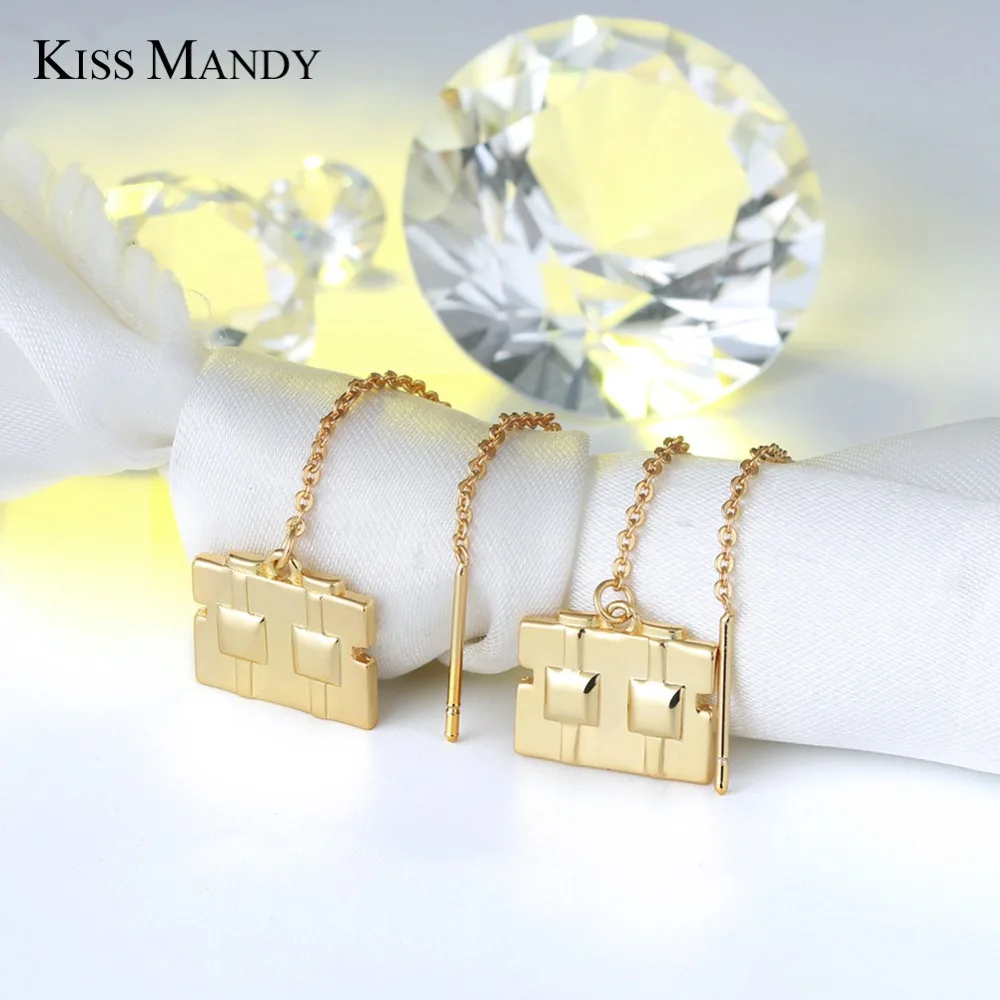 Женские Геометрические мини сережки подвески KISS MANDY с полой квадратной золотой