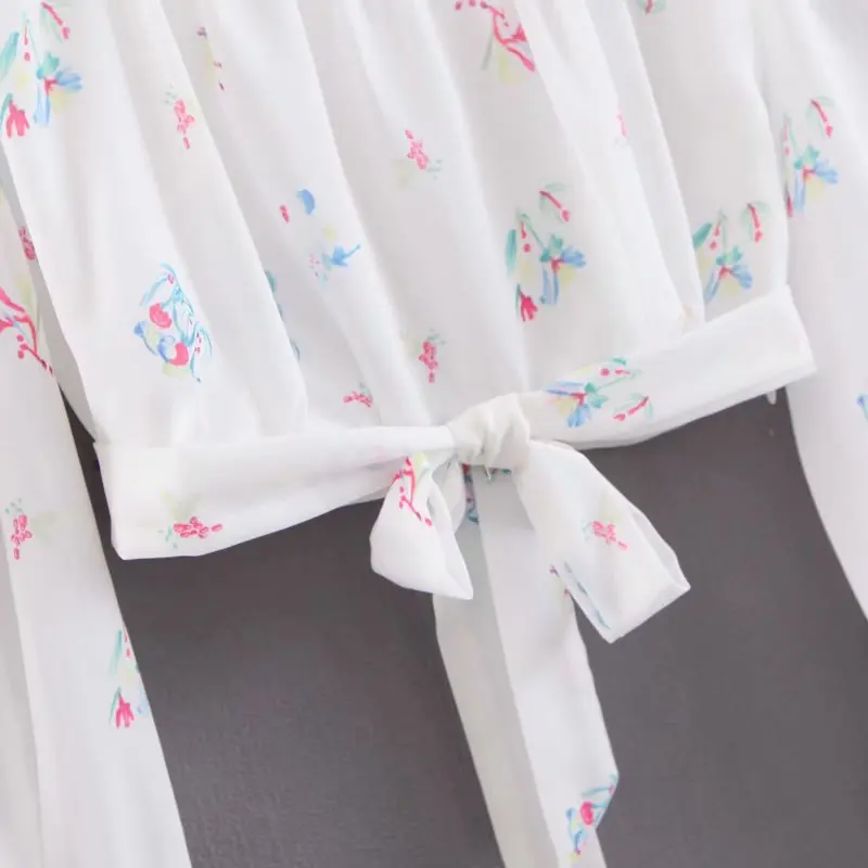 Sexy White Summer Tank Tops Women O Neck Easy Fit Crop Top Lantern Sleeve Sashes Slim Waist Holiday Designer Print Camis Tank