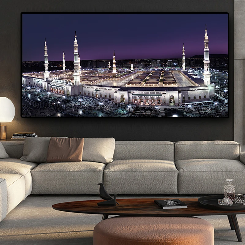 Ислам здания Ночная холст картины Мекки ic мусульманская мечеть Плакаты и принты