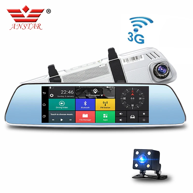 ANSTAR 7 дюймов 3g Автомобильный видеорегистратор Камера gps навигатор Android зеркало заднего вида Full HD 1080P видео рекордер Bluetooth двойной объектив Dashcam