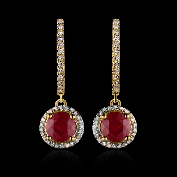 

LOVERJEWELRY 4.26Ct Solid 14Kt Yellow Gold Diamond Red Ruby Earrings For Women's Wedding Jewelry Ruby Drop Earrings E0003AB