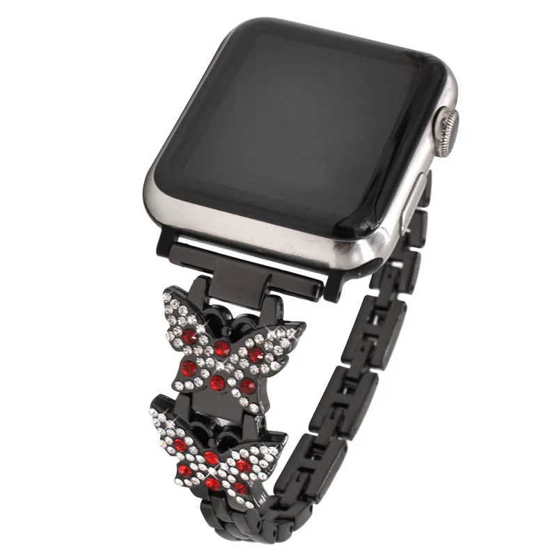 Металлический ремешок для часов с бабочками Apple watch женский роскошный iWatch Seies 12/3 42