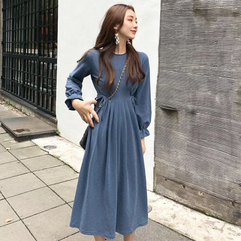 Весенне осеннее платье для женщин одежда 2020 корейское винтажное макси женское