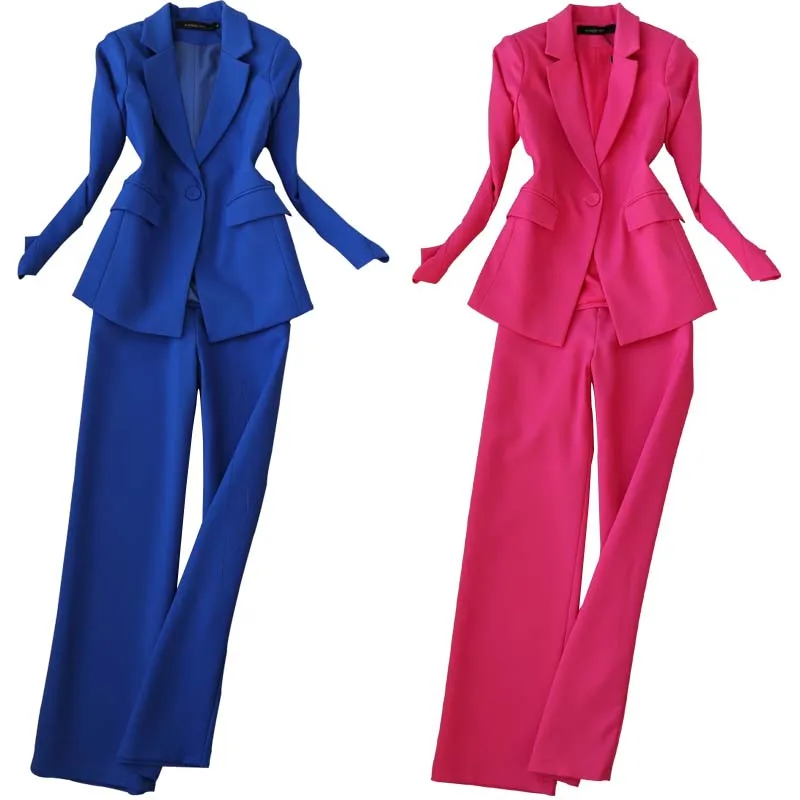 Set femalespring and autumn new one buckle fashion slim long sleeve small suit straight wide leg pants suit female two-piece