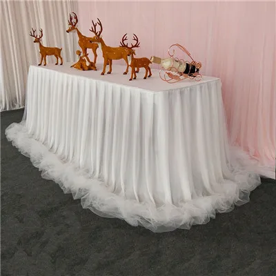 Organza tulle tutu chiffon baby shower birthday restaurant table skirt ice silk table skirting for wedding party banquet decor - Color: White