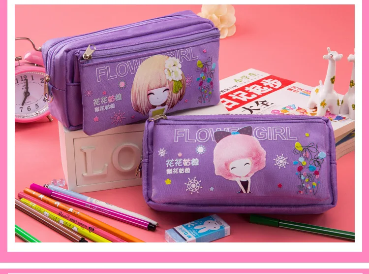 Милый каваи девушка корейский дизайн мультфильм карандаш холст большой емкости