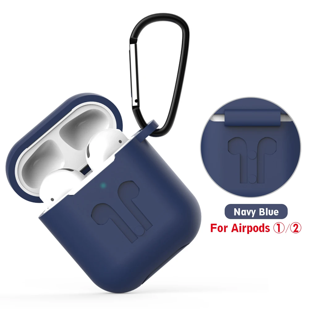 Тёмно-синий Для Apple Airpods 2 Чехол Мягкий силиконовый чехол для наушников s для Airpods 1 Air Pods чехол противоударный полная защитная оболочка Coque Fundas - Цвет: Тёмно-синий