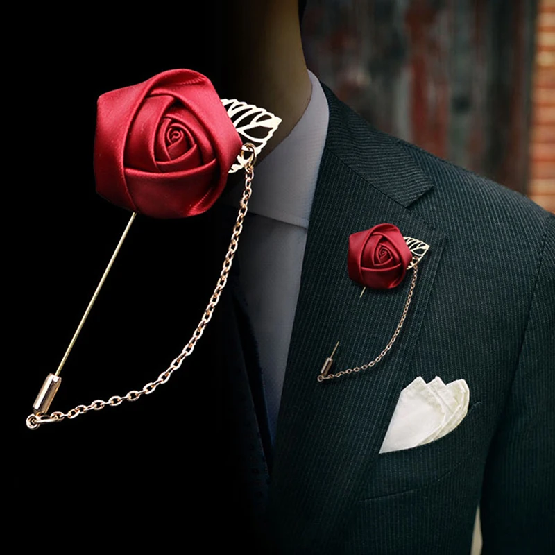 Горячая атласная свадебная бутоньерка с розами Свадебный искусственный цветок