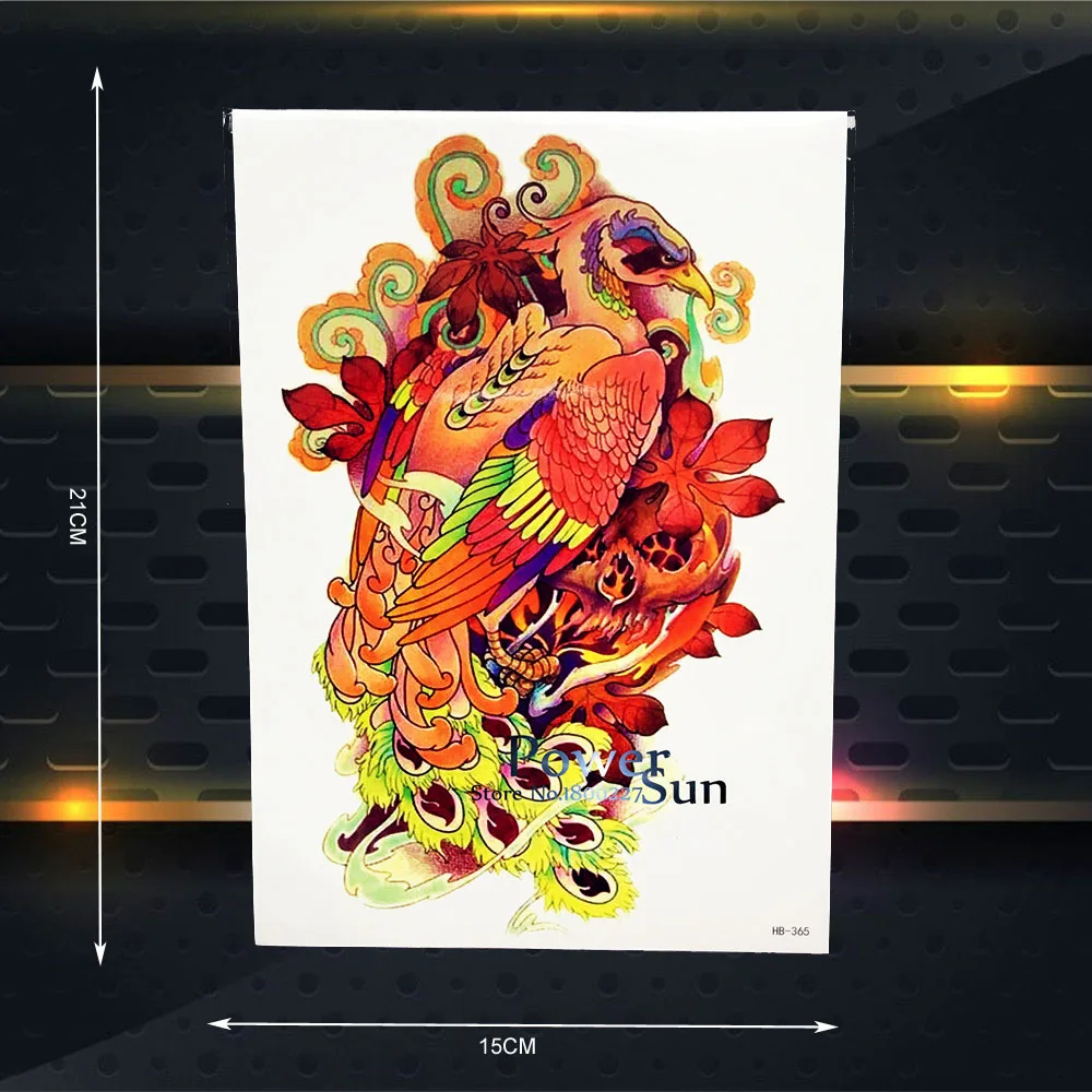 Феникс временная татуировка женский боди арт татуировки на руку Павлин перо 21x15