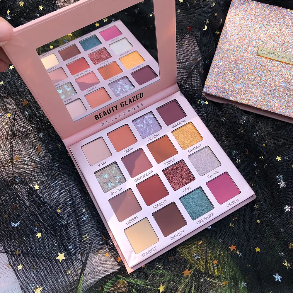 Палитра теней для век Beauty Glazed 16 цветов водостойкие блестящие пигментные дымчатые