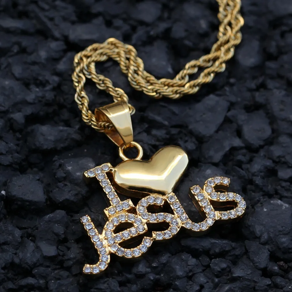 Ожерелье в стиле хип хоп UWIN кулон виде Сердца Иисуса и цепочка I Love Jesus подарок для