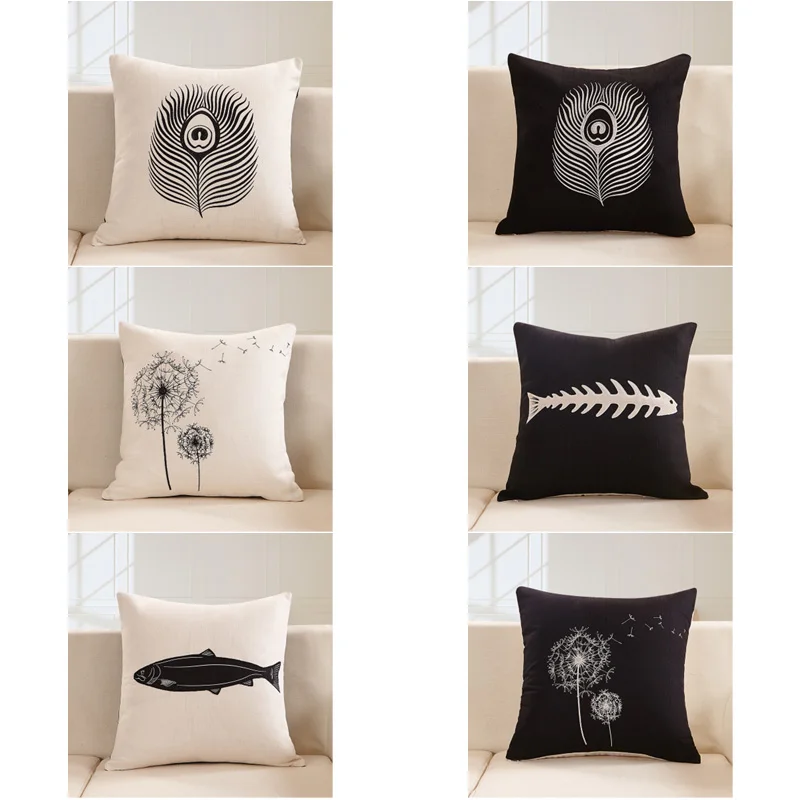 Новые черные и белые Стиль Чехлы хлопок белье Одуванчик рыба 45 см * Главная