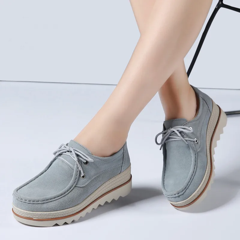 Женская замшевая обувь на толстой подошве со шнуровкой|women flats|lace flatslace up flats |