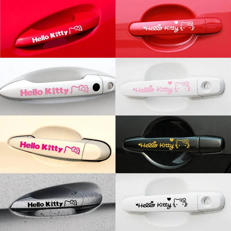 Наклейки на ручки двери 4 шт. в комплекте наклейки для автомобиля с розовым котом