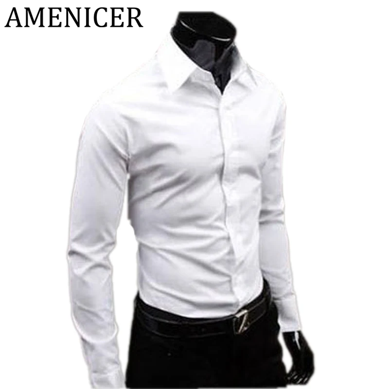 2017 Для мужчин с длинным рукавом социальной Slim Fit Рубашки для мальчиков социальных