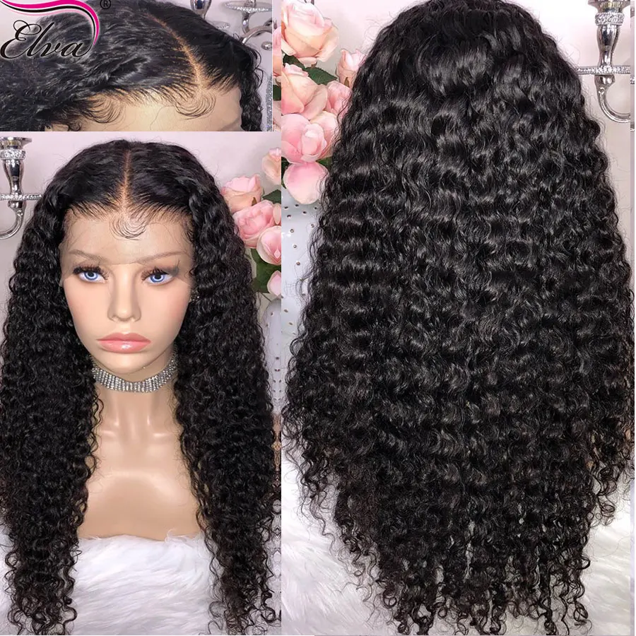 ELVA HAIR 360 Шнурковый парик с волосами из человеческого волоса с кудрями Baby Pre Plucked Front для черных женщин бразильского Реми.