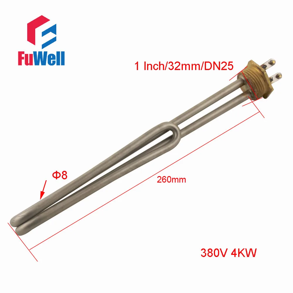 380V 260mm L 1 дюйм/32 мм/DN25 Нержавеющая Сталь Медная головка нагревательная трубка 220 В/380 В Длина Электрический нагреватель трубы водонагреватель Нагревательный элемент - Цвет: 380V 260mm L