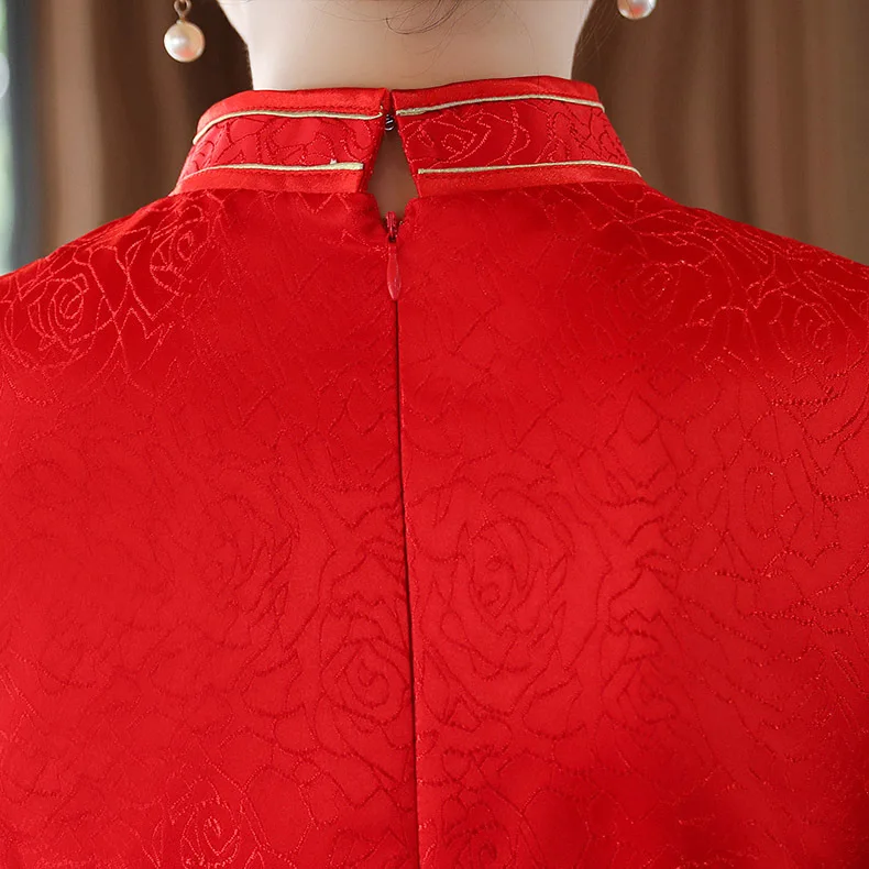 

Red Lady Long Cheongsam Vintage Chinese style Mandarin Collar Dress Womens Summer Qipao Slim Party Dresses Vestido S-4XL