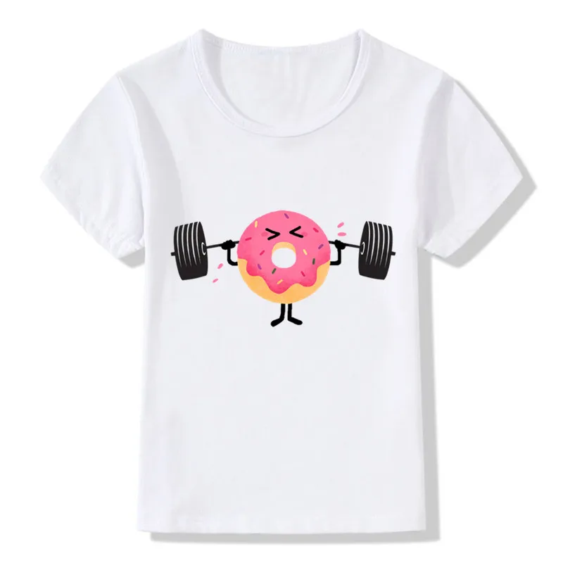 

Children Cartoon Donut Fitness Print Funny T shirt Boys and Girls Summer Tops Kids Comfortable T-shirt,ooo2034
