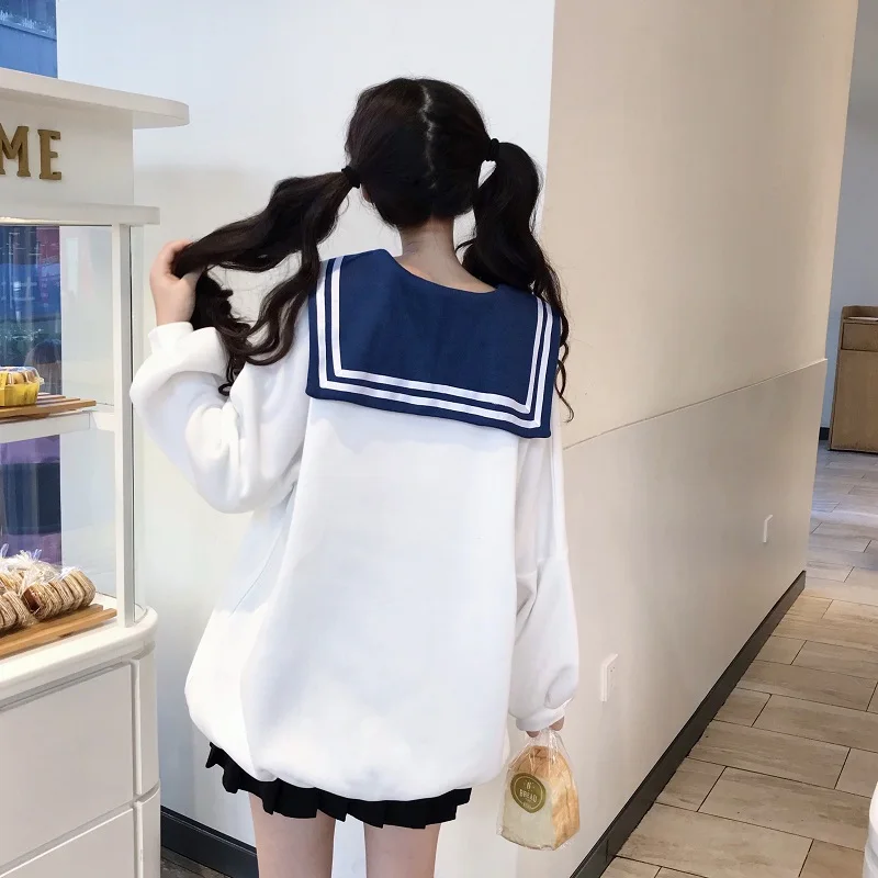 Японская женская одежда kawaii мультфильм Милая Толстовка свободный матросский