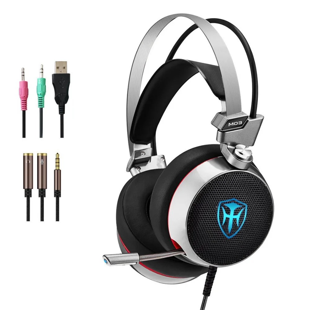 Лучшие PC Gaming Headset 3D стерео наушники с Splitter адаптер регулируемый микрофон светодио дный для ноутбука PS4 PC xbox мобильного телефона