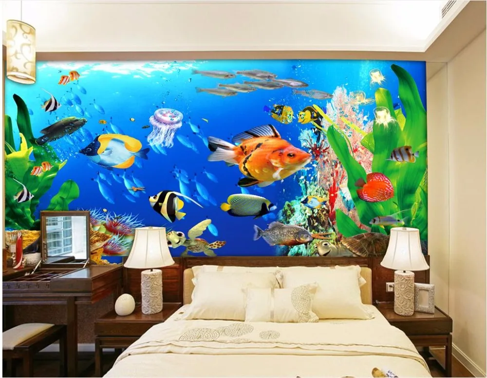 Фотообои на заказ 3d обои для комнаты морская рыба медуза водоросли живопись
