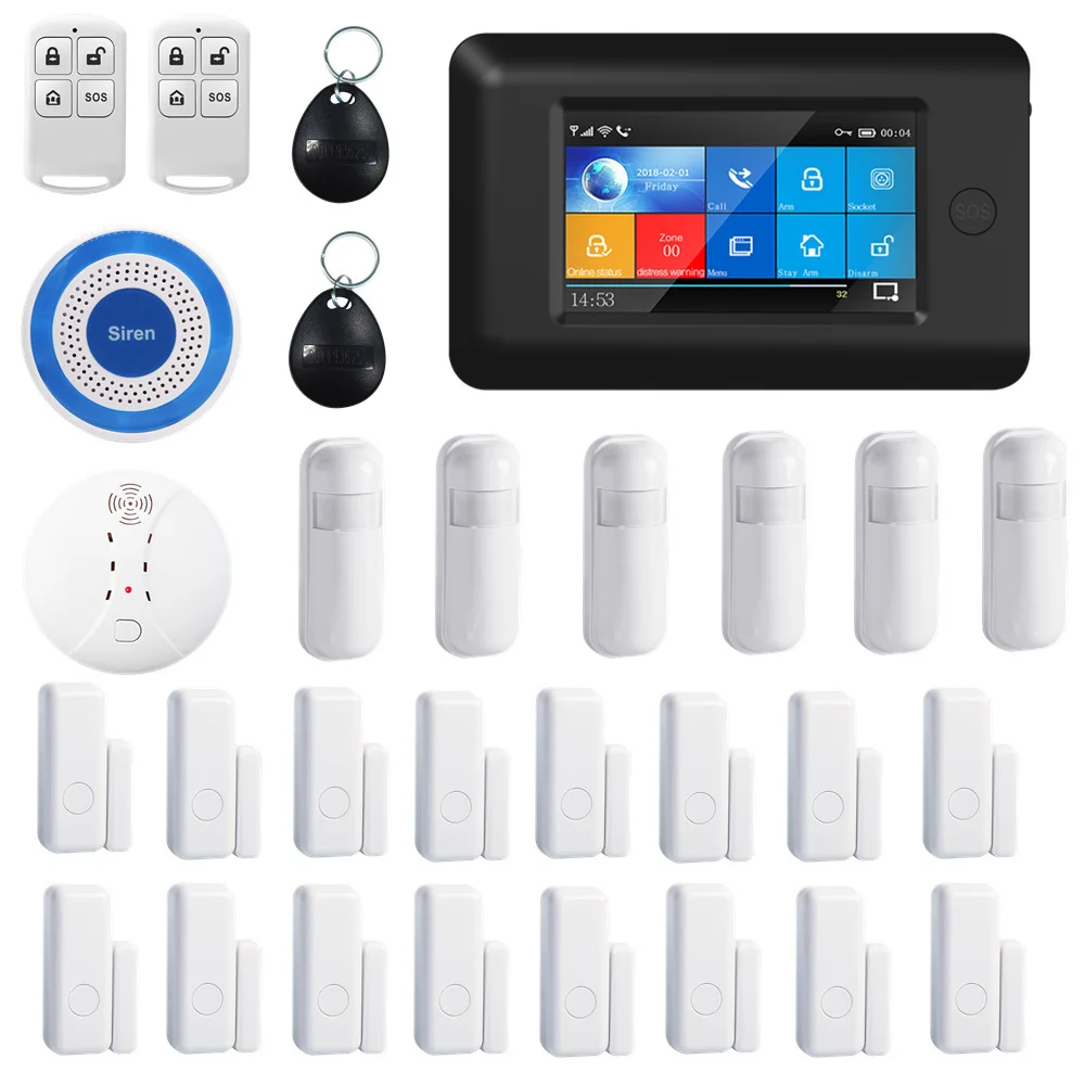 Синий PGST 433 МГц все сенсорный цветной экран беспроводной wifi GSM GPRS SOS RFID карта умный дом монитор безопасности охранная сигнализация комплекты - Цвет: Синий