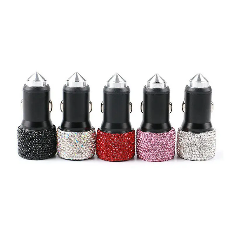 Диаманта Bling Стразы Двойной Автомобильное usb-устройство для зарядки телефона Apple