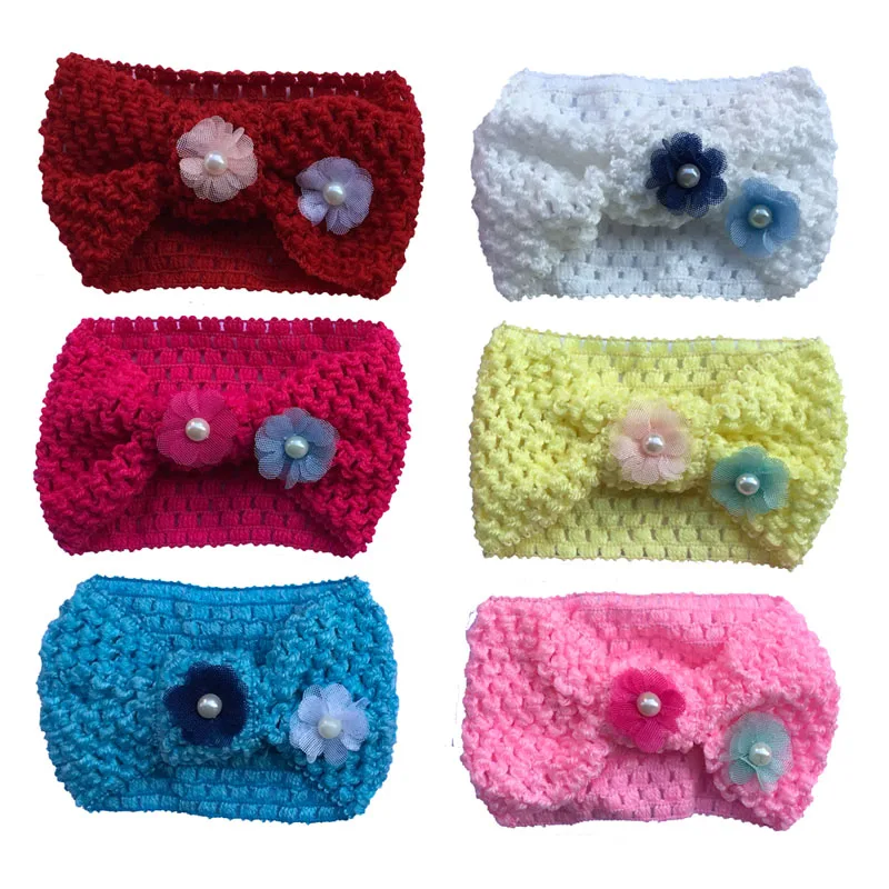 1pc Baby Girls Knitted Crochet Turban Stretch Flower Warm Headband Head Wrap Hairband Hair Accessories