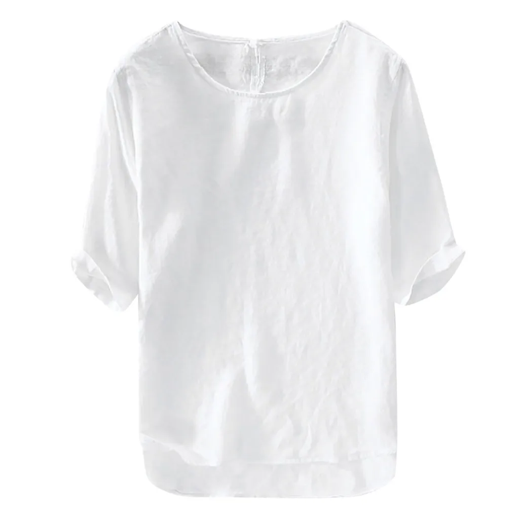 Мужская футболка с коротким рукавом свободная из мягкого хлопка и льна круглым