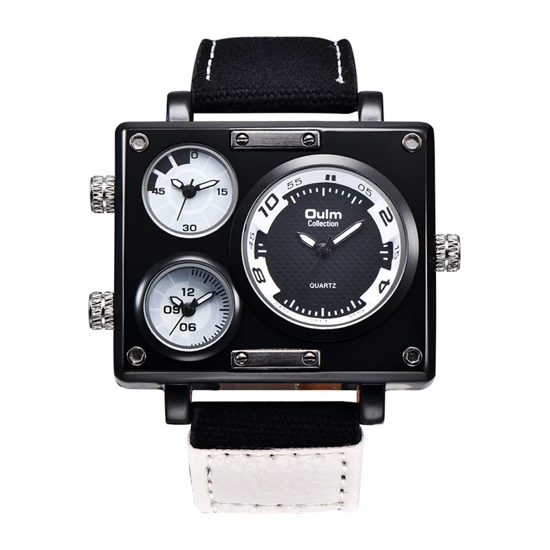 

Oulm New Listing Hot Sale Men's Watches Dropshipping Three Time Zone Outdoor Sport Watches for Men Fabric Male Quartz Watch