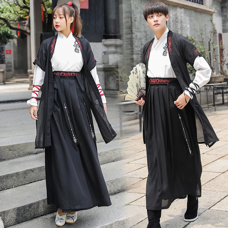 

Hanfu мужской женский классический танцевальный костюм, черный праздничный наряд, одежда для сцены, народное сказочное платье, комплект из 3 п...