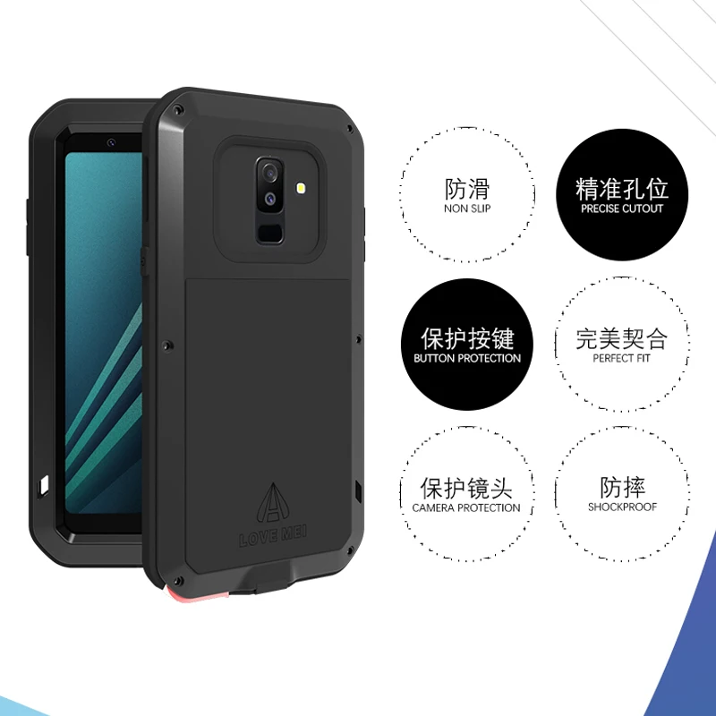 Чехол Love Mei Defender для Samsung Galaxy A6 Plus 2018 водонепроницаемый, ударопрочный, броня тяжелой нагрузки, закаленное стекло.