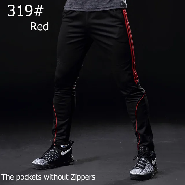 319 black red Зимние футбольные штаны, тонкие трикотажные спортивные штаны для бега, профессиональные футбольные тренировочные штаны для бега, спортивные брюки, штаны для бега - Цвет: 319 black red