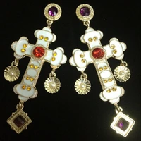 charmcci new arrival baroque cross women earrings vintage bohemian style long earrings with red and purple gem