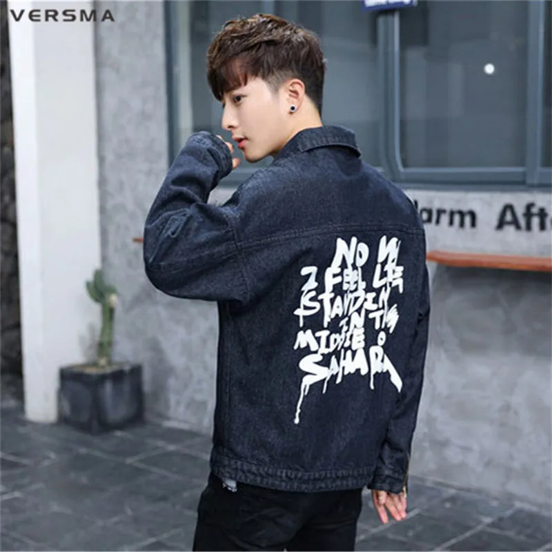 VERSMA новый корейский Harajuku с принтом букв молния патч джинсовая рубашка для мужчин