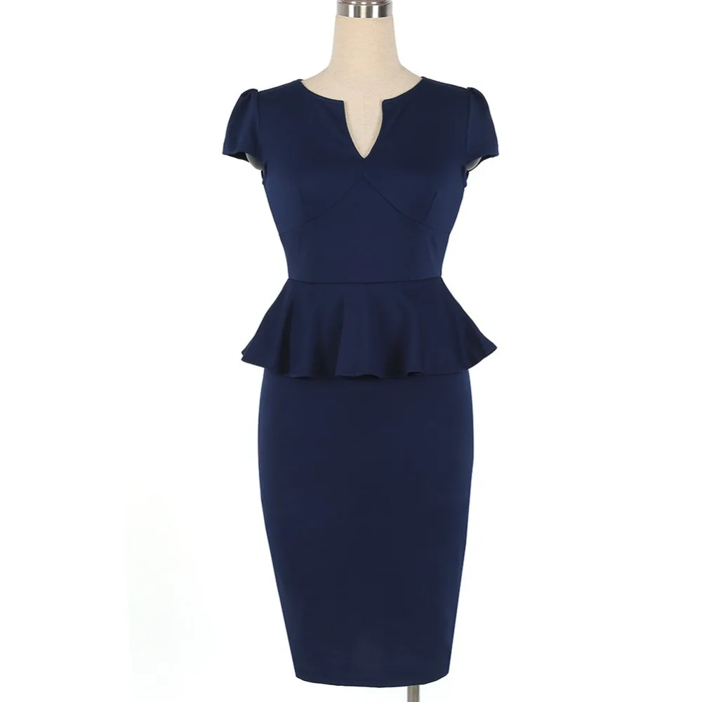 FD3429 женское платье карандаш с баской Vestido короткий рукав v образный вырез талия