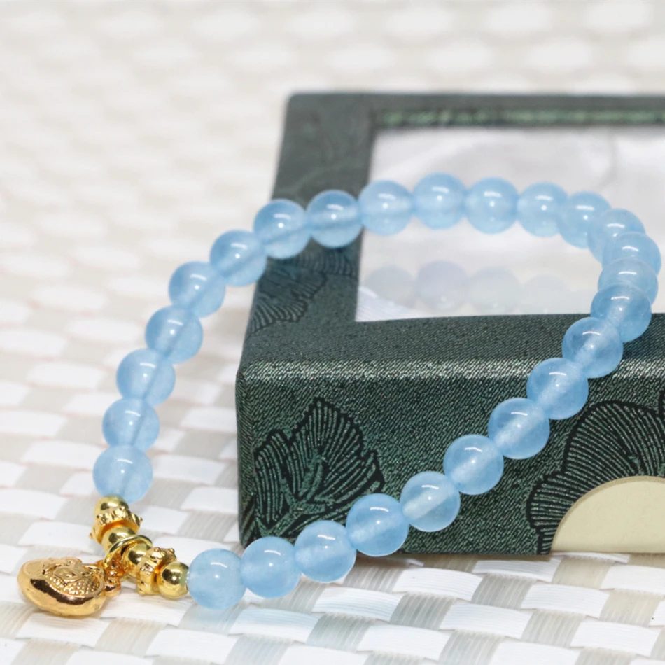 Vintage hot sale elegant exquisite 6mm blue jasper jade semi-precious stone round beads bracelet women diy jewelry 7.5inch B1965 | Украшения