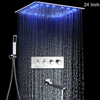 bathroom ceiling mounted 24 inch thermostatic rain shower large massage shower system water mixer tap folding spout