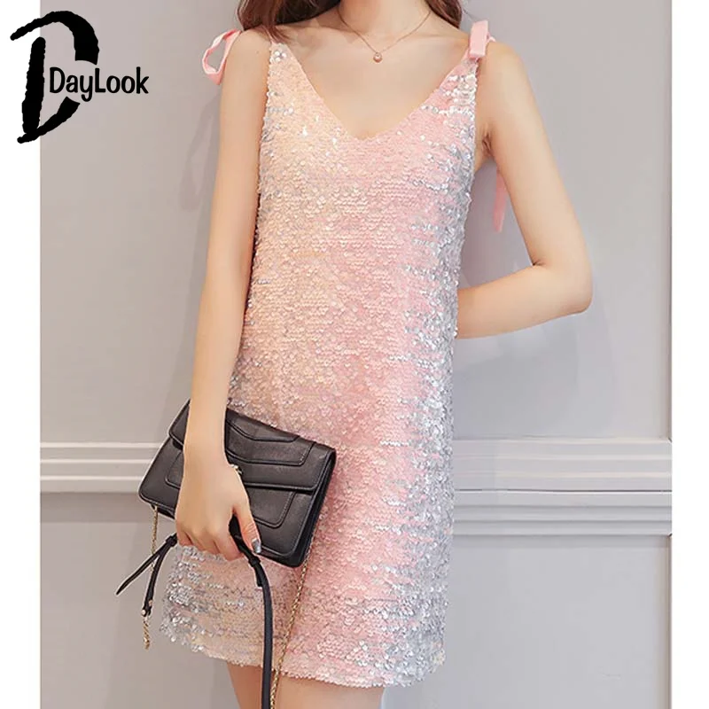DayLook новые летние модные блестками платье с v образным вырезом пикантные милые