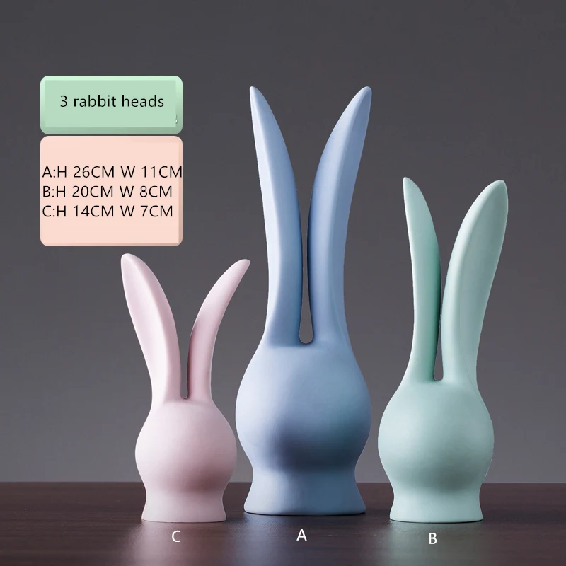 3 rabbit heads Европейская керамическая эмалированная фигурка животного, кошка, лиса, олень, ананас, фигурки, Декор для дома, аксессуары, миниатюры, ремесла - Цвет: 3 rabbit heads