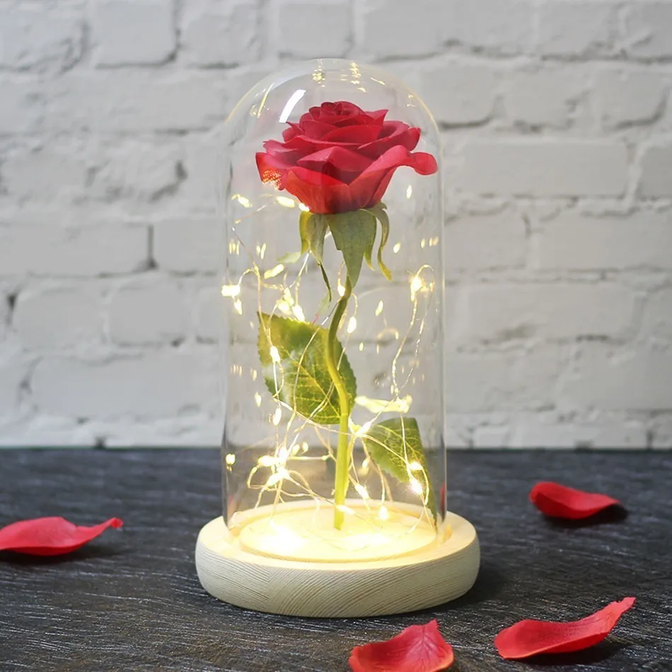2019 Beauty And The Beast Red Rose With Led Light In Glass Dome For Wedding Party Valentine's Day Gift Mother's Roses | Дом и сад