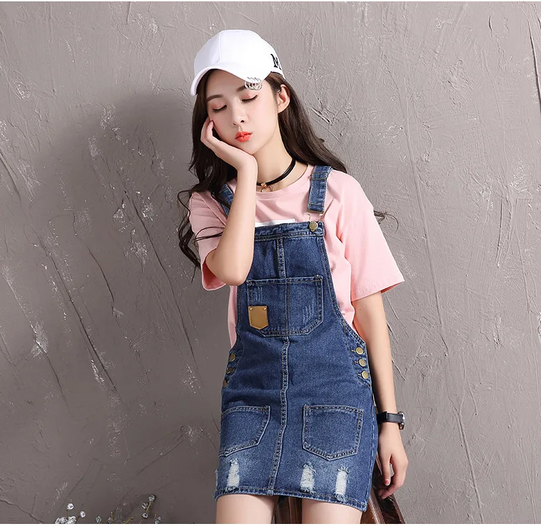 Женская Повседневная джинсовая юбка с дырками комбинезоны джинсовые маленького