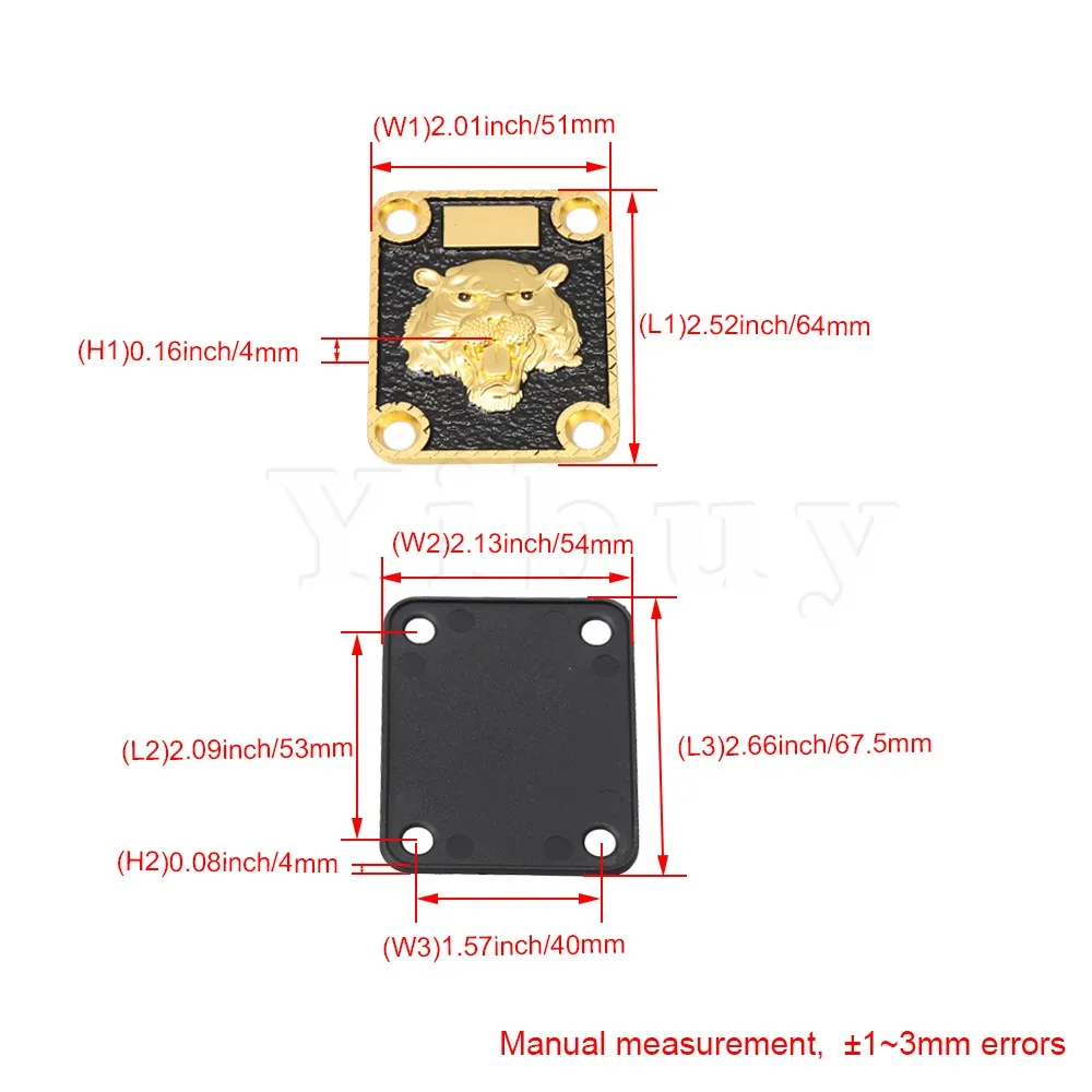 

Yibuy 6.4x5.1cm Gold and Black Zinc Alloy Animal Pattern Neck Plate with Screws for Guitar