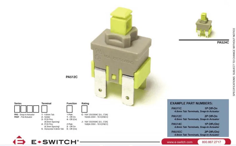 PA512C самоблокирующийся переключатель 4pin пылесос для посудомоечной машины кнопка включения 16A 250 В