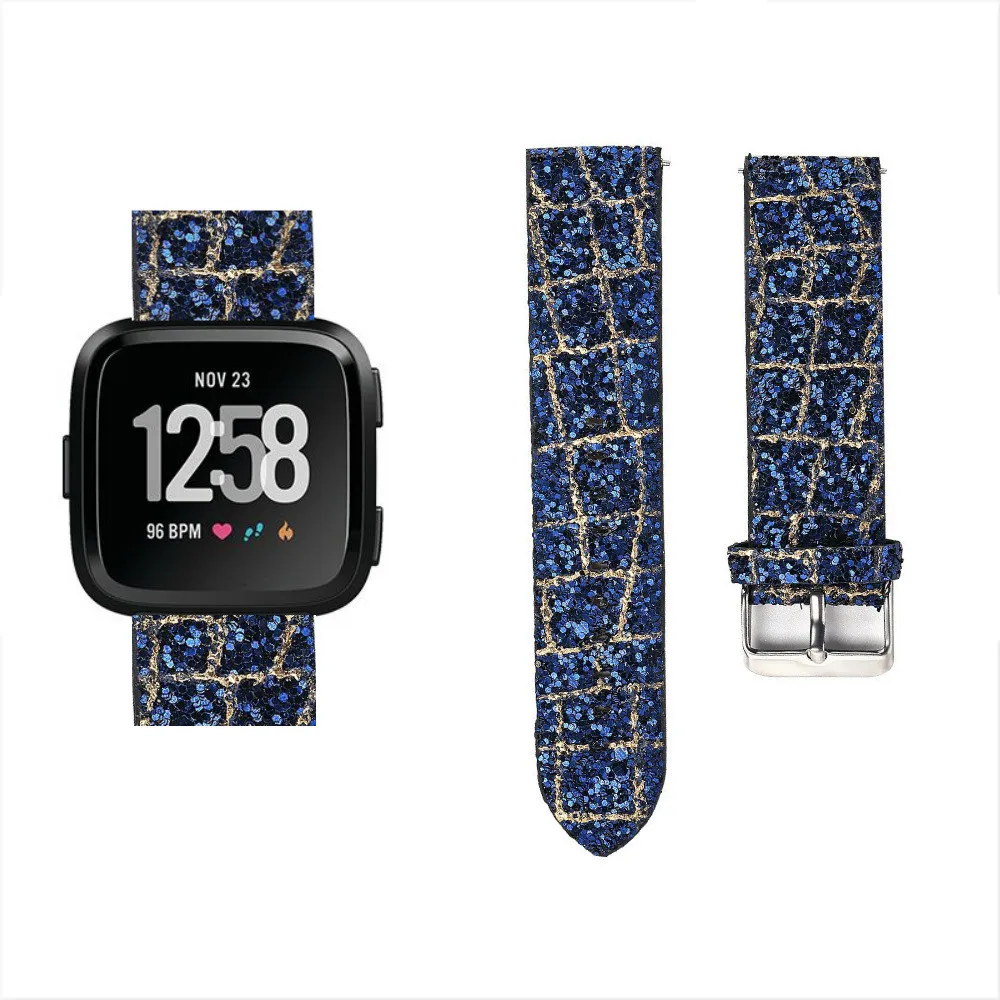 Роскошный блеск кожаный ремешок Замена Bling Смарт часы ремешок для Fitbit Versa