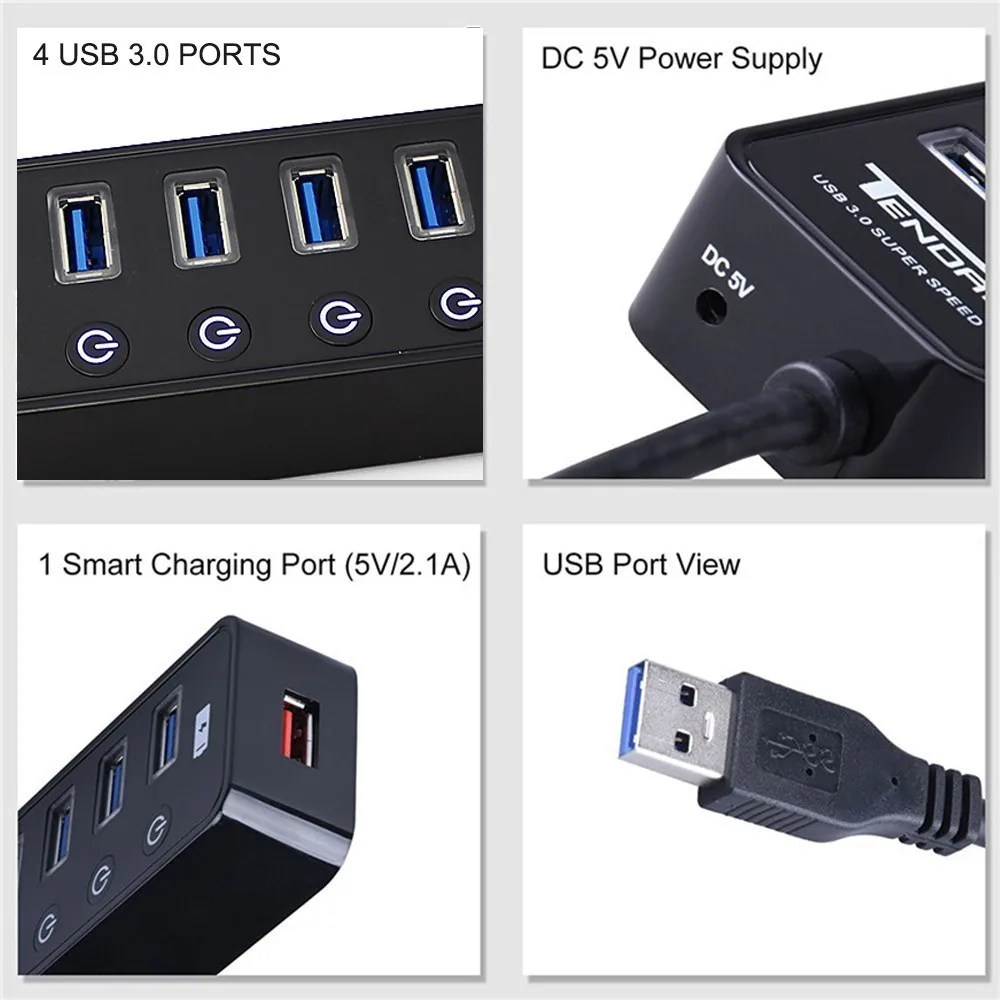 USB разветвитель CHYI с 4 портами и поддержкой быстрой зарядки|USB-хабы| |