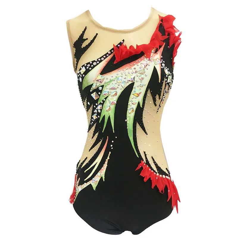 Черное художественное гимнастическое трико детские для выступлений на заказ